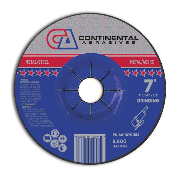Continental Abrasives 7" x 1/8" x 7/8" Signature T27 Depressed Center Cutting and Grinding and Notching Wheel A6-10701152 - main